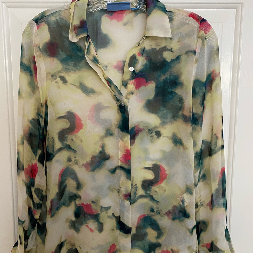 Sheer multicolor button-down. Fits XS-S.